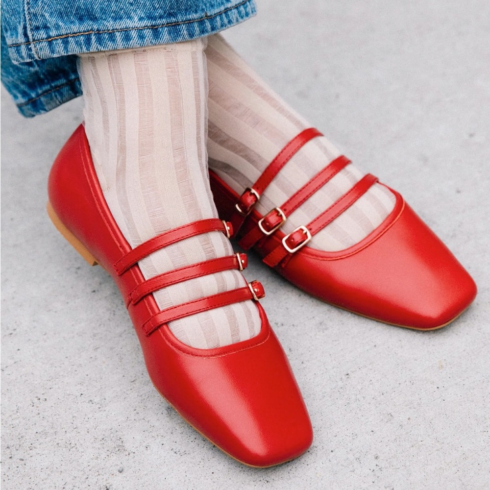 Matisse Red Triple Strap Nova Flats